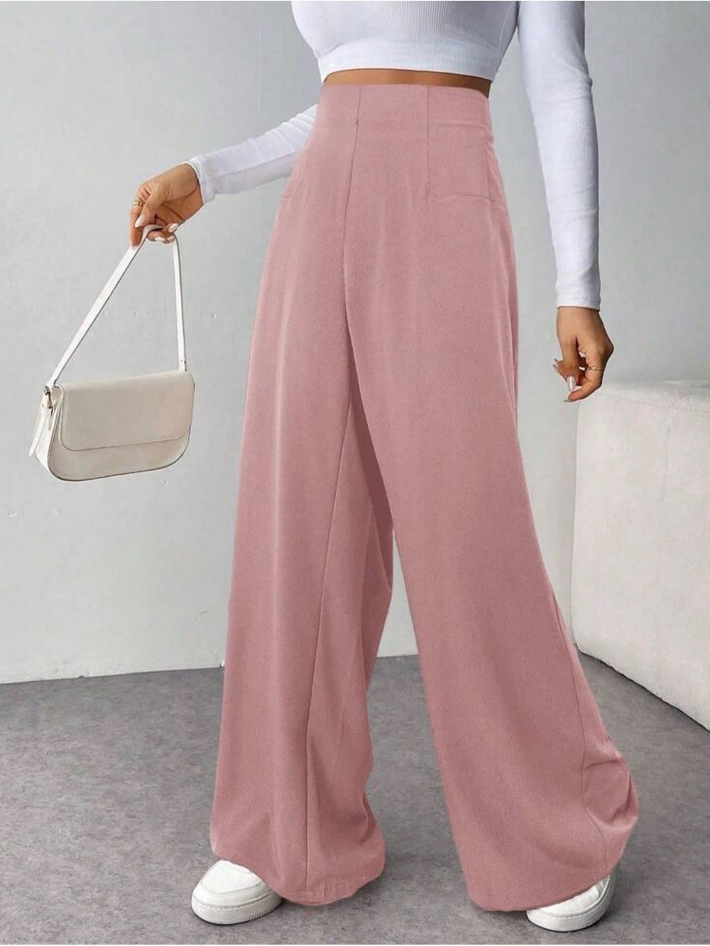 High-Waist Wide-Leg Pants in Dusty Rose